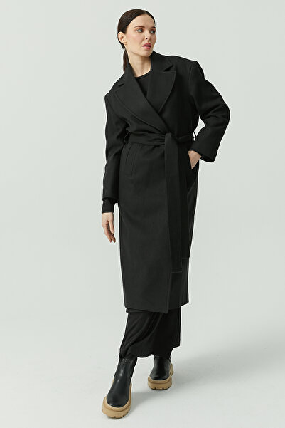 PAULMARK Γυναικείο μακρύ παλτό με ζώνη