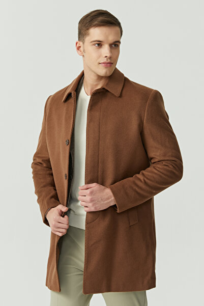 PAULMARK Men's Shirt Collar Cashmere Coat