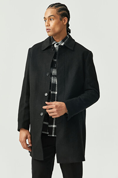 PAULMARK Men's Shirt Collar Cashmere Coat