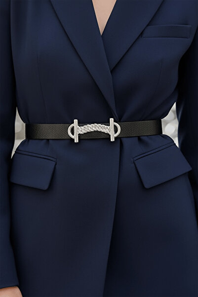 TAKIŞTIR حزام نسائي بتفاصيل جلدية فضية اللون