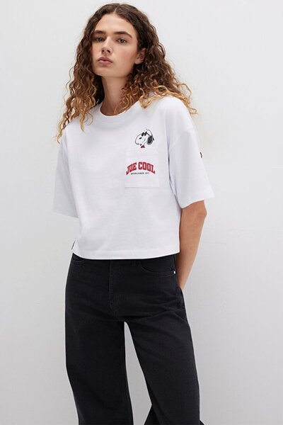 Mavi Kadın Köpek Baskılı Tişört