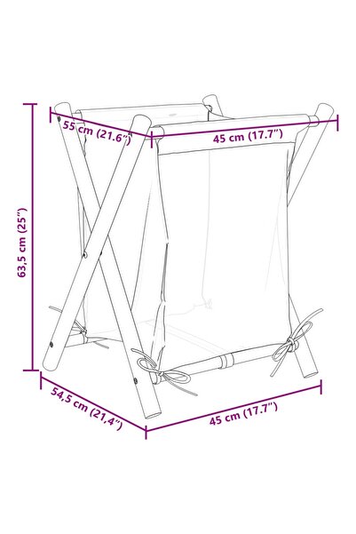 vidaxl Laundry Basket Cream White 45x55x63.5 cm Bamboo