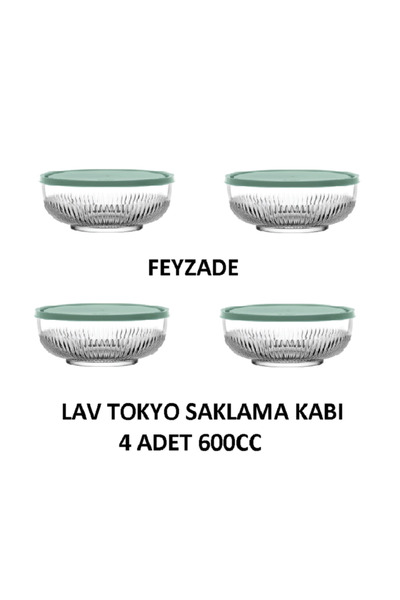 LAV FEYZADE Tokyo Saklama Kabı Seti 4 adet 600cc YEŞİL KAPAKLI (TOK-272)