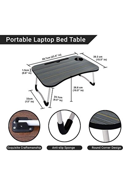Generic Portable Laptop Bed Table, 60×40 cm, Black