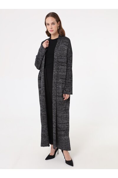 Refka Belted Long Knit Cardigan - Black -