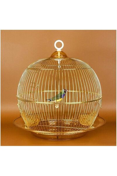 MyPetShop Bird Cage Aviary Hanging Parrot Metal Oval Portable for Small Pets - Gold