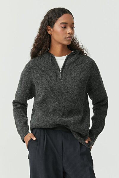 PAULMARK Women's Hooded Zippered Knitwear Sweater