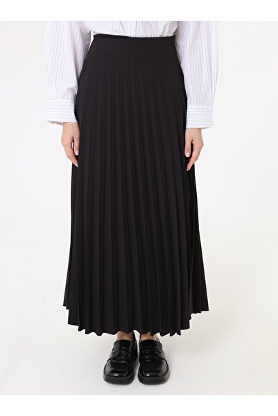 Refka Crepe Fabric Pleated Classic Skirt - Black -