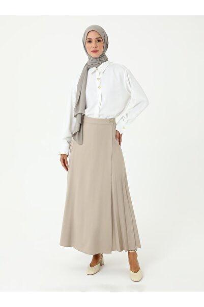 Refka Pile Detailed Crepe Skirt - Mink -
