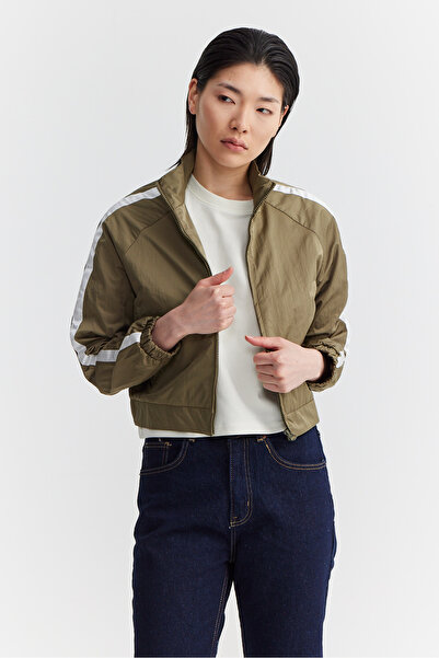 PAULMARK Women's Sleeve Striped Detail Parachute Fabric Thin Short Coat