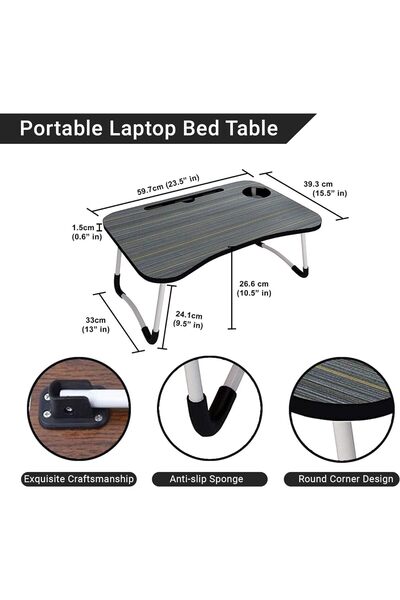 Generic Portable Laptop Bed Table, 60×40 cm, Black