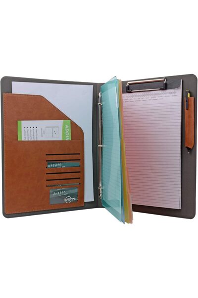 Generic iCarryAlls File Organizer Binder with Colored Sleeves, 3-Ring & Clipboard (Brown, A4)
