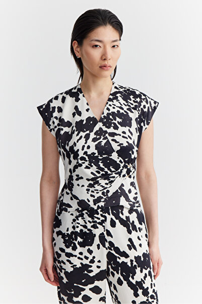 PAULMARK Γυναικεία μπλούζα με μοτίβο με λεπτομέρεια με αγκράφα στη μέση