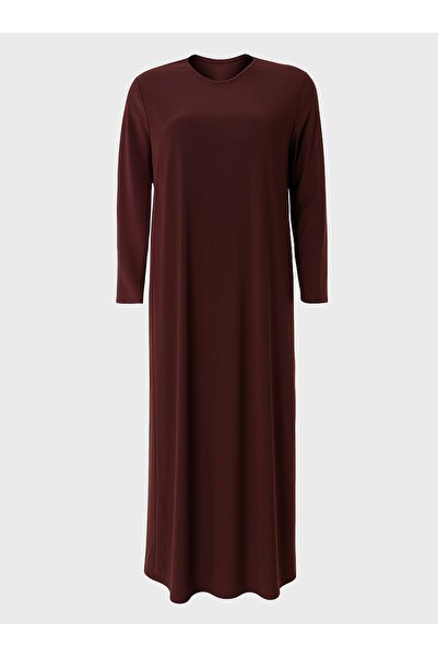 ALİA Plus Size Basic Dress - Brown -