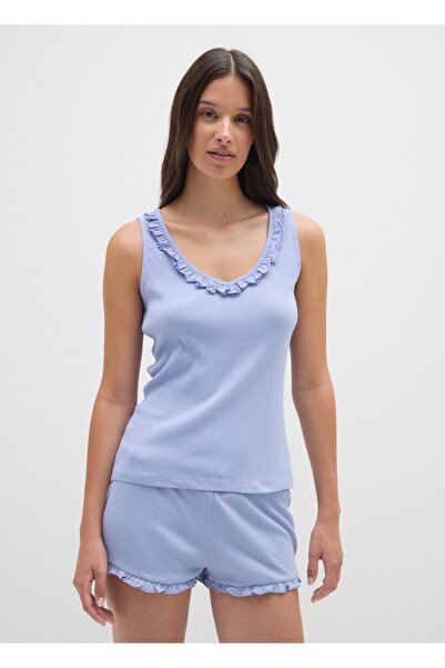 Ovs Blue pure cotton sleeveless top in regular fit with ruffles