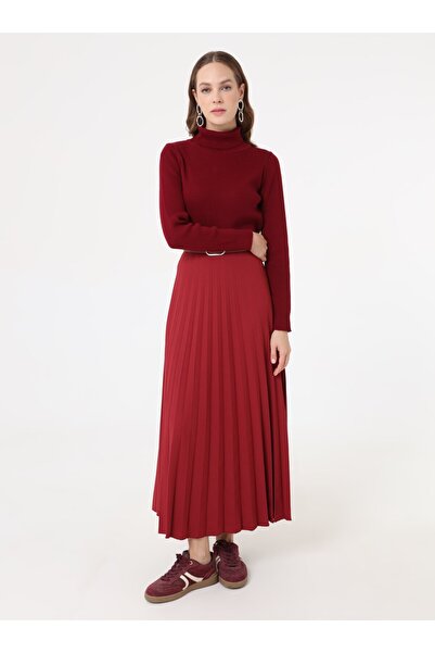 Refka Crepe Fabric Pleated Classic Skirt - Plum -