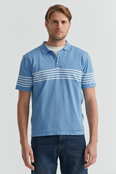 PAULMARK Ανδρικό πλεκτό μπλουζάκι με ριγέ γιακά πόλο