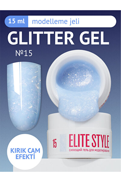 ELİTE STYLE Kalıcı Oje Glitter Nº15 (15 ml) – Mavi Simli Tırnak Yapılandırıcı Jeli, Zarif Manikür İçin