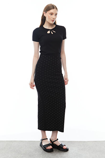 PAULMARK تنورة نسائية شق بظهر مرصع بالأحجار