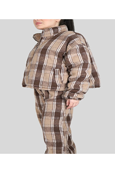 MQ Women's plaid set: jacket with front zipper and long pants