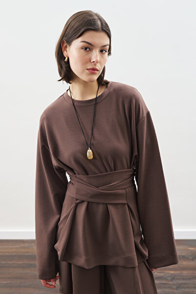 Manuka Мека по текстура суитшърт от модал в кафяво