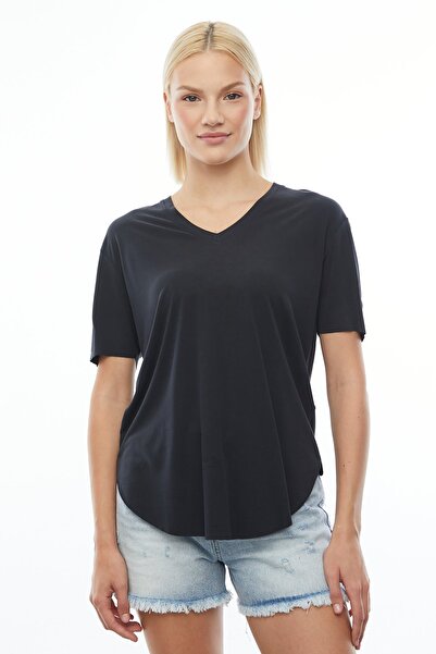 PAULMARK Women's V-Neck Asymmetrical Cut T-Shirt