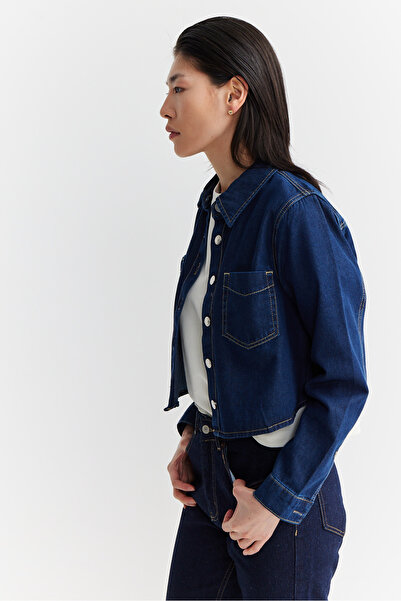 PAULMARK Γυναικείο κοντό τζιν πουκάμισο με τσέπες