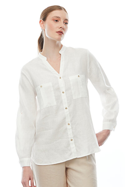 PAULMARK Γυναικείο λινό πουκάμισο με γιακά δικαστή