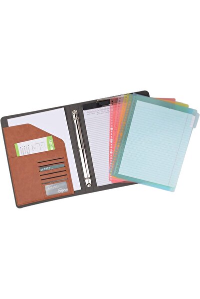 Generic iCarryAlls File Organizer Binder with Colored Sleeves, 3-Ring & Clipboard (Brown, A4)