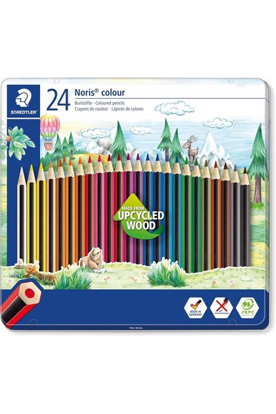 Staedtler أقلام رصاص ملونة من نوريس، علبة معدنية - ٢٤ قلمًا