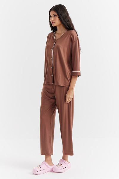 PAULMARK Жіночий піжамний комплект з зручним кроєм та ґудзиками