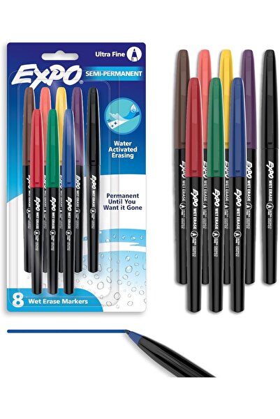 Expo Vis-a-Vis Wet-Erase Markers, Fine Point, Assorted Colors, 8-Pack