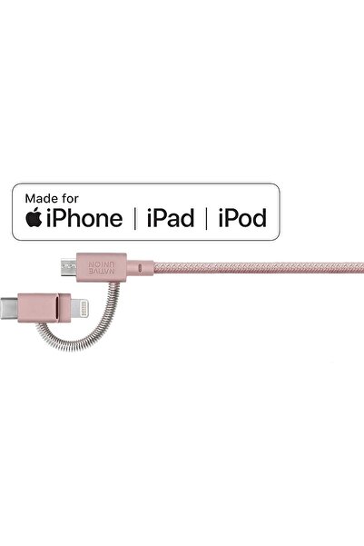 Native Union Belt Cable Universal 6.5 ft Ultra-Strong 3-in-1 Charging Cable (Rose)