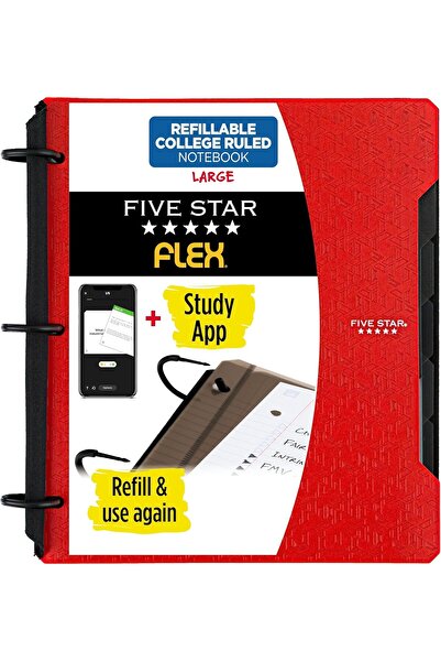 Generic Five Star Flex Hybrid 1-inch (2.5 cm) 3-Ring Binder with Tabs and Notebook, Fire Red (29328AB2)