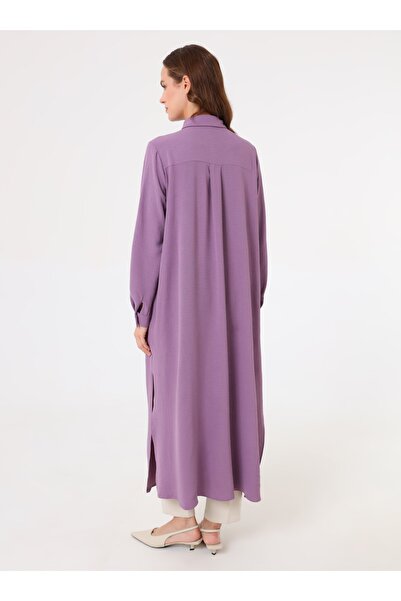 Refka Shirt Collar Long Hijab Tunic - Purple -