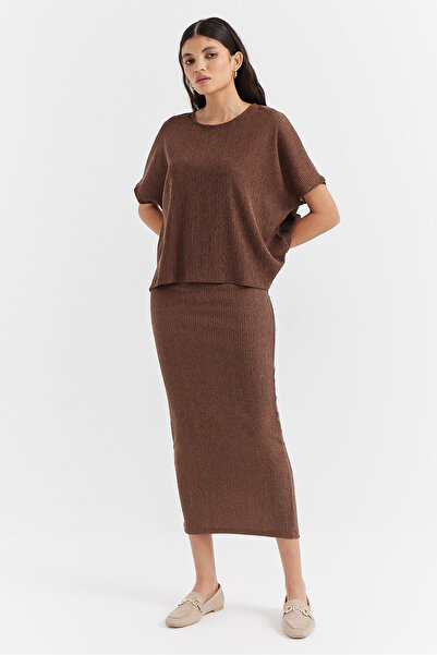 PAULMARK Women's Regular Waist Textured Midi Skirt