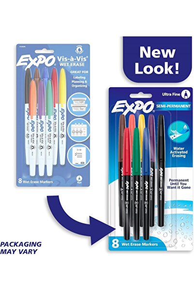Expo Vis-a-Vis Wet-Erase Markers, Fine Point, Assorted Colors, 8-Pack