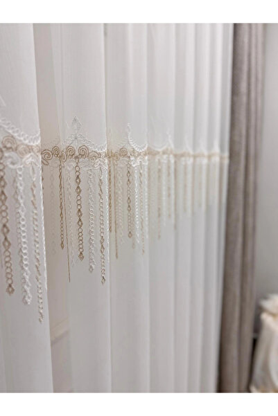 NİVEMESHOME 2571 V -117 Rei̇na Gold 1/3 Pleated Bamboo Tulle Curtain