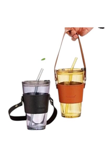 WDA Glass Drinking Cup with Cover, 450 ml, Black