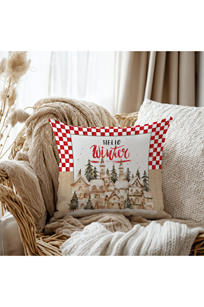 Evmila Husă de pernă din catifea cu model Hello Winter 43x43 cm, două fețe, cu imprimeu fermoar
