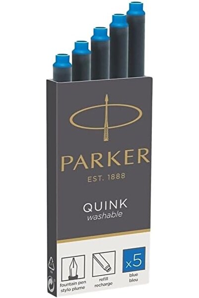 Parker Quink Long Ink Cartridges 3016031PP, Blue, 5 Pack