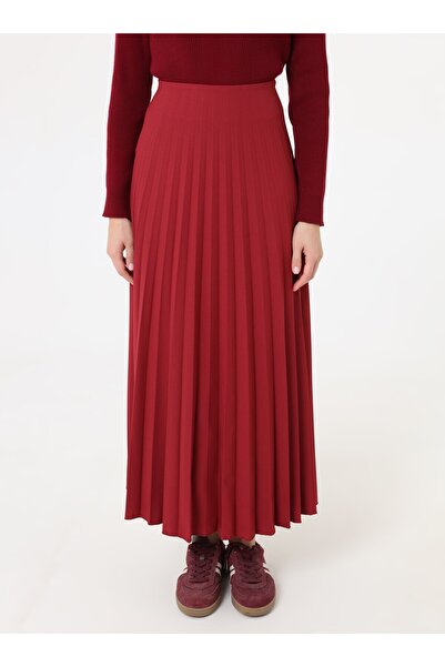 Refka Crepe Fabric Pleated Classic Skirt - Plum -