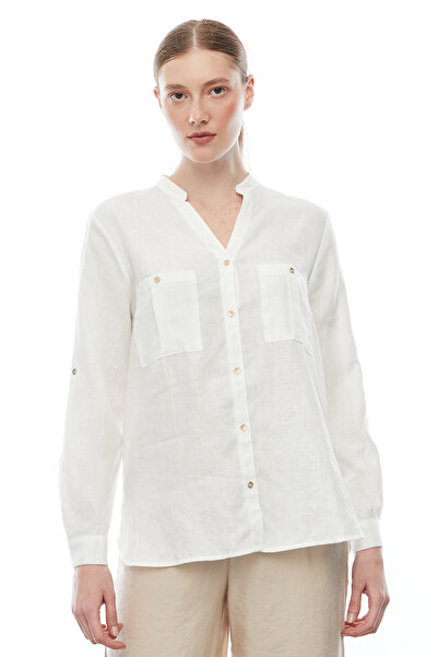 PAULMARK Γυναικείο λινό πουκάμισο με γιακά δικαστή