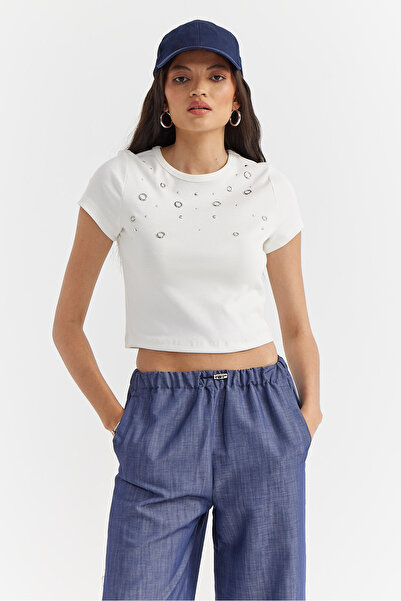 PAULMARK Bluză scurtă cu pietre aplicate pentru femei