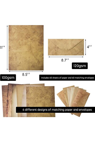 genernic Vintage Writing Paper and Envelopes - 60 Sheets & 60 Envelopes, 6 Unique Vintage Designs, 27 x 21 cm