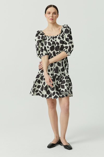 PAULMARK Women's Balloon Sleeve Detailed Patterned Dress