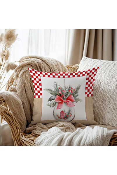 Evmila Новогодишна калъфка за възглавница с кадифена тапицерия и мотив с топк...