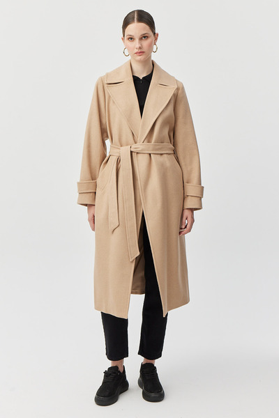 PAULMARK Palton lung cu curea pentru femei