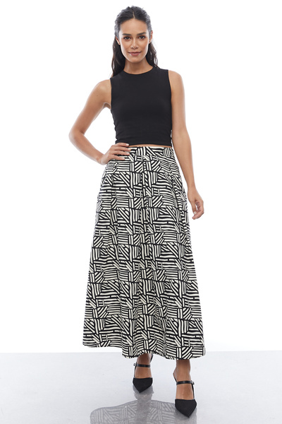 PAULMARK Women's Patterned Midi Skirt with Pockets