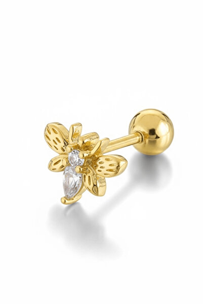 TAKIŞTIR Altın Renk Arı Figürlü Cerrahi Çelik Tragus/Kıkırdak Küpe/Piercing (...